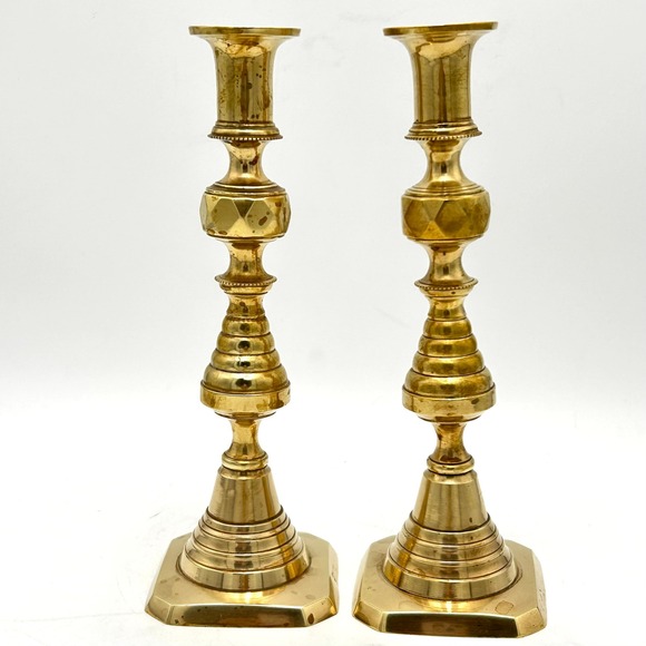 Other - Vintage 10"Art Deco Brass Beehive Candlesticks With Pushers Etched "England"